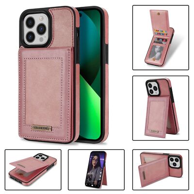 For iPhone 14 13 12 11 Pro Max Shockproof Leather Wallet Card Stand Back Cover