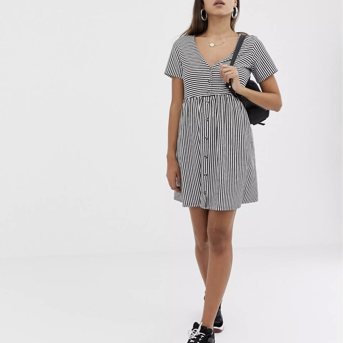 asos design v neck button through mini smock dress ASOS Design Long Sleeve Mini Smock Dress with Buttons 2026 | Buy ASOS Design Online