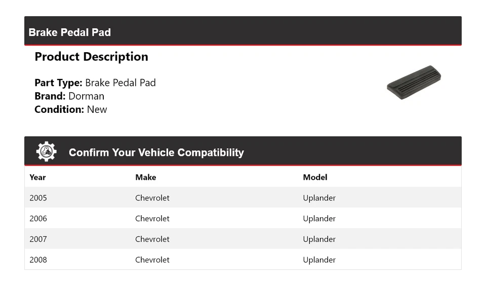 Pastilla de pedal de freno para Chevrolet Uplander Dorman 2005-2008 2006 2007 Foto 2 de 4