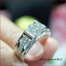 14K White Gold Over 2.55CT Round Cut Lab-Created Diamond Men's Wedding Ring