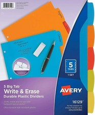 Avery Big Tab Write  Erase Plastic Dividers 5-Tab Assorted Colors 16129 