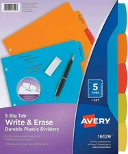 Avery Big Tab Write & Erase Plastic Dividers 5-Tab Assorted Colors (16129)