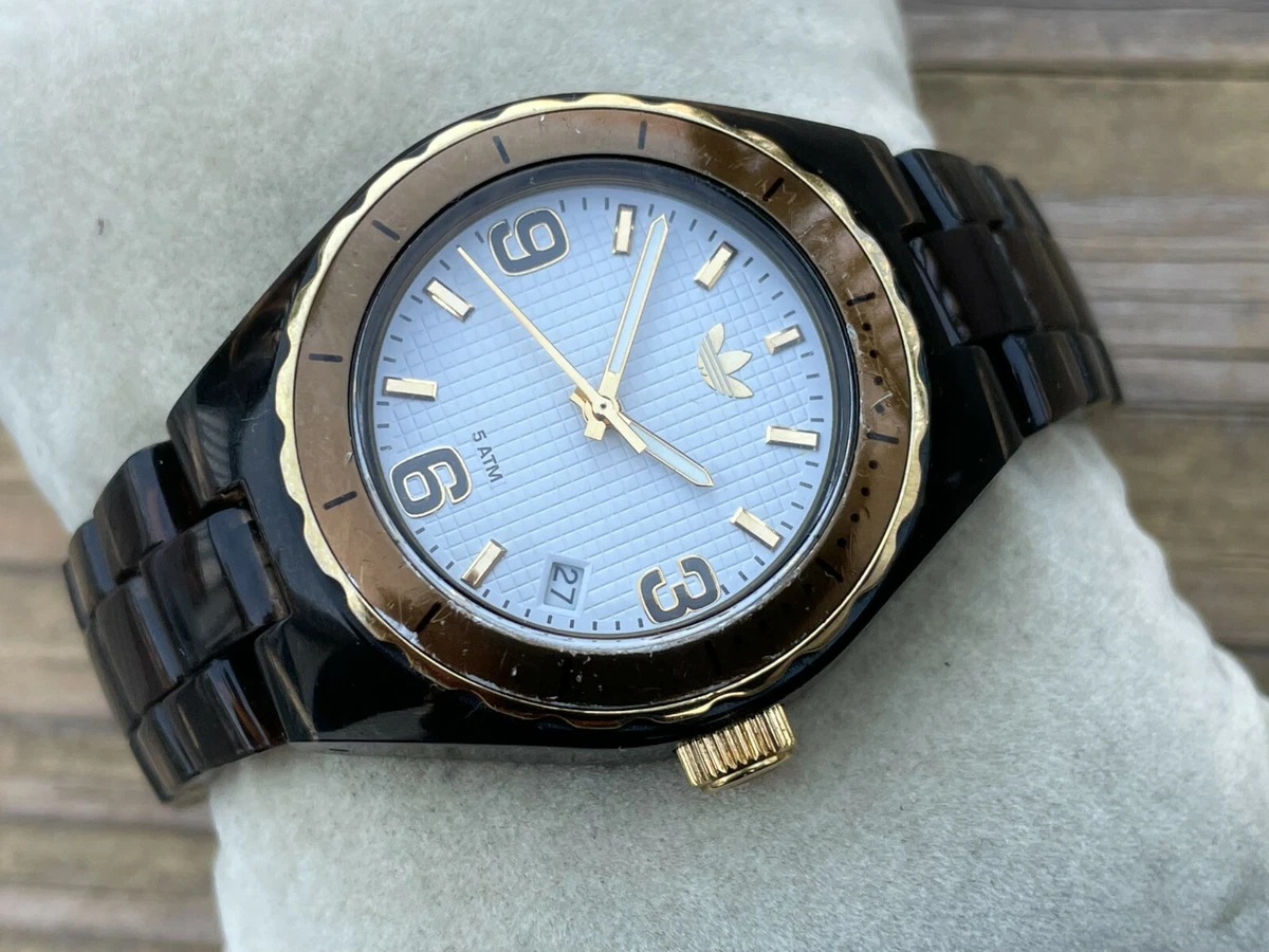 Adidas Wrist Watch Brown Gold Tone Analog Date Calendar Women Watch