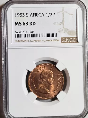 South Africa 1/2 Penny 1953 NGC MS 63 RD
