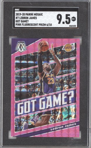 LeBron James [Pink Fluorescent] #7 2019 Panini Mosaic Got Game card