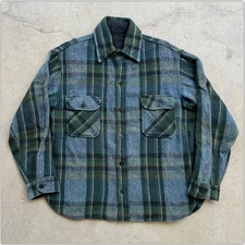 1970s CPO Blue Green Lumberjack Buffalo Plaid Check Shirt Flannel Jacket Vtg