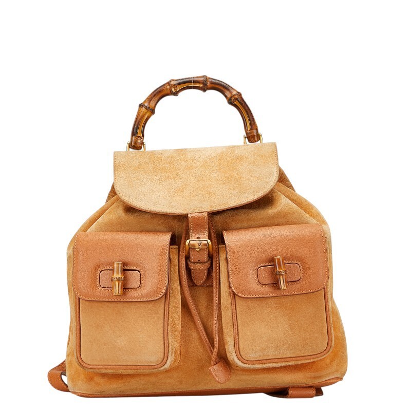 Gucci zaino bambù borsa a tracolla in pelle marrone vintage autentico