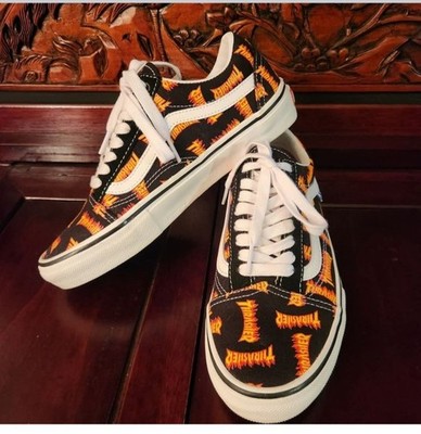 Vans X Thrasher Flame Logo Old Skool Skate Shoes Black/White US Size 7.5 Men's