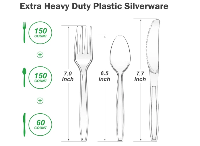 Cubiertos de plástico transparente de alta resistencia 360 unidades, 150 tenedores, 150 cucharas, 60 cuchillos Foto 3 de 3