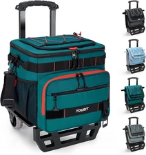 Collapsible 48-Can Leak-Proof Insulated Rolling Cooler with All-Terrain Cart, Up