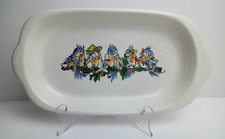 Pottery Dish Hand Painted 5 Birds Wintertime Branch Scarfs Hat Earmuff Signed
