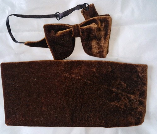 DARK BROWN VELVET BOW TIE & CUMMERBAND SET, UP TO 16" NECK, UP TO 34" WAIST - Picture 1 of 3