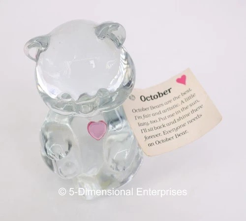 Fenton October Birthstone Bear with Pink Heart Clear Glass Figurine USA