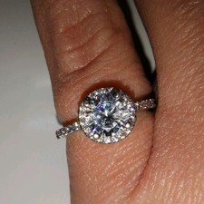 VTG 925 SS Cz Engagement Ring Round Stone, Halo  Prong Sidestones 2.40g Sz 4.75