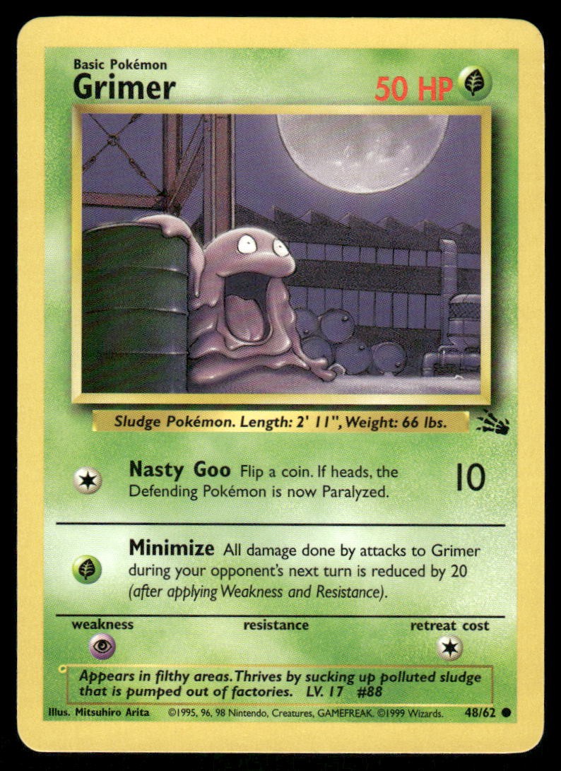 Pokemon Cards Grimer 48/62 Unlimited Fossil WOTC Common NM