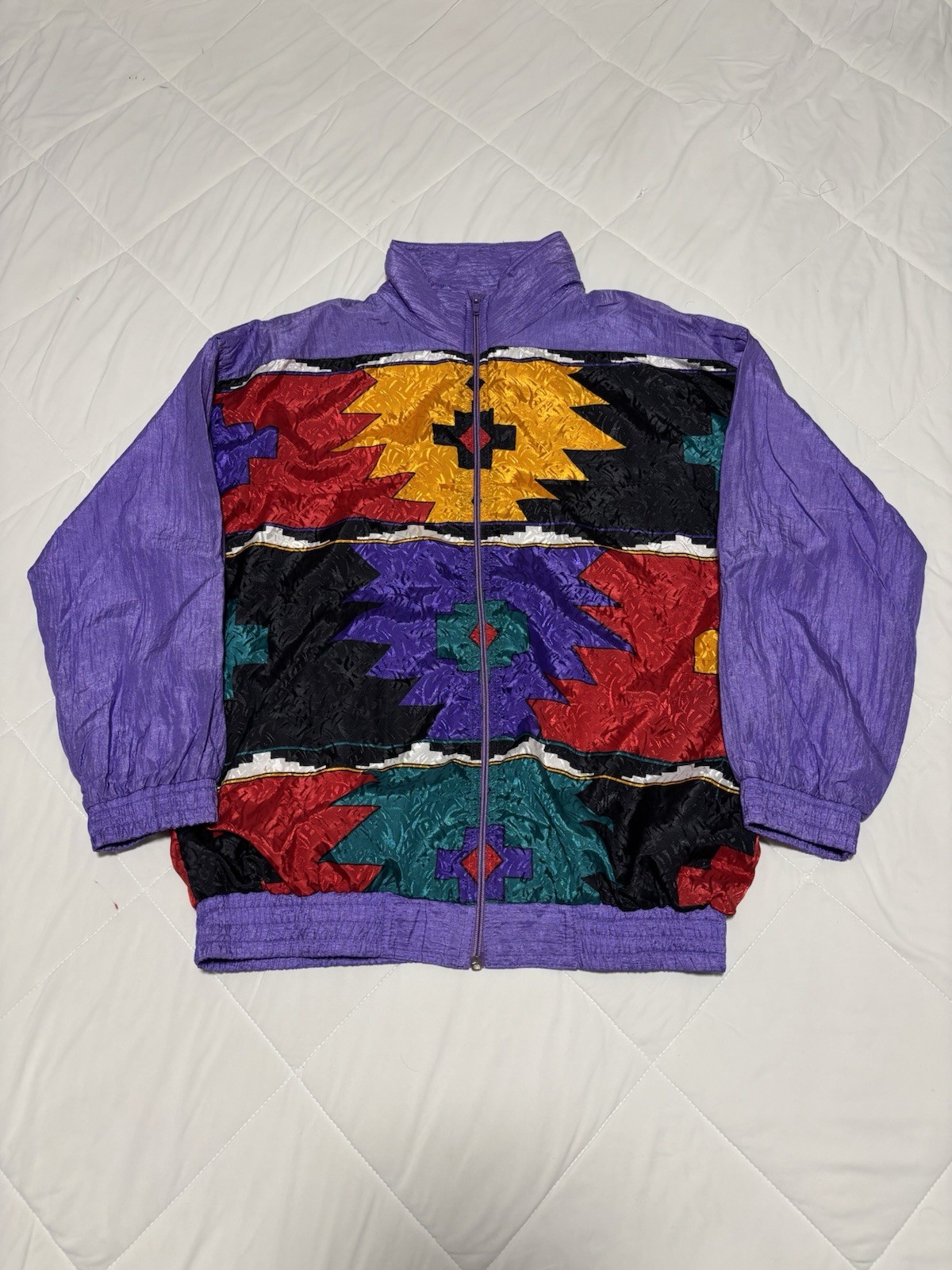 Vintage Aztec Pattern Nylon Jacket Size S Geometr… - image 1