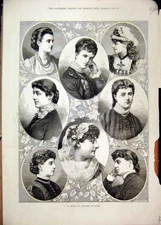 Original Old Antique Print Group English Beautiful Women 1879 Portraits 19th