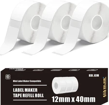D30 Labels, Thermal Label Paper Replacement for 12mm*40mm 3 Rolls, White 