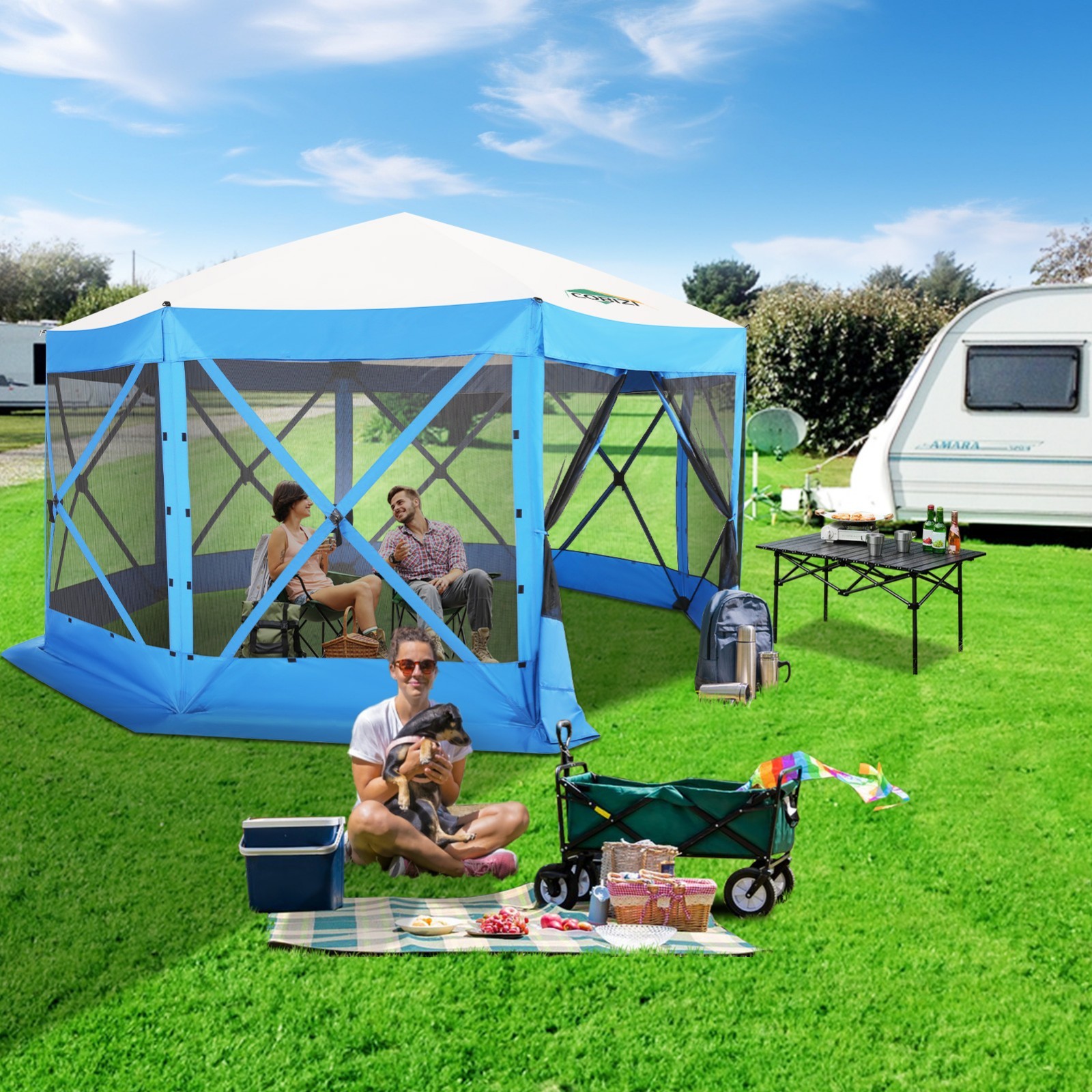 15x15ft 7Sided Pop up Canopy Shelter with Mesh Windows Outdoor Shade Gazebo Tent