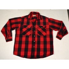 Vintage Sears Fieldmaster Buffalo Plaid Shirt Jacket Mens L 70s Red Black