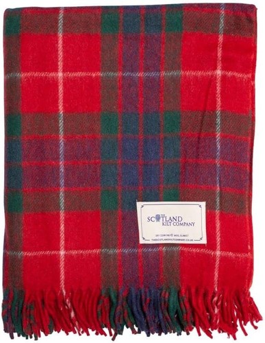 Travel Rug Scottish Throw Large Wool Tartan Rug In Fraser Red - Warm Picnic Travel ...