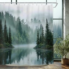 Rustic Green Mountain Shower Curtain Foggy Pine 72Wx72H Inch Decor