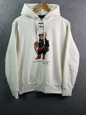 Polo Ralph Lauren Polo Bear White Fleece Lined Hoodie Sweatshirt Mens Small