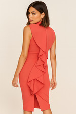 Mossman Back It Up Coral Frill Dress BNWT New Size 12 Knee Length Cocktail Party