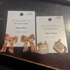 Sugarfix by Baublebar Christmas Holiday Santa Wreath Festive Earrings Lot of 2