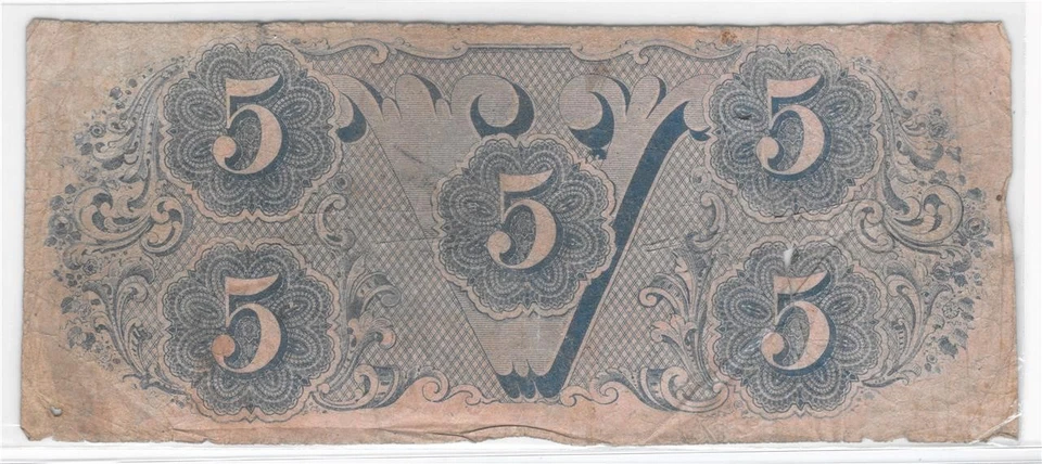 T-53 1862 $5 Confederate Currency Real Civil War Money Memminger On Pink Paper - Image 2 of 2