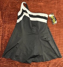 NWT Longitude Woman  s Size 10 One Piece One Shoulder Skirt Bathing Suit Support