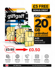Giffgaff SIM Card Triple Cut Nano Micro Standard + FREE £5 Credit | 2G 3G 4G 5G