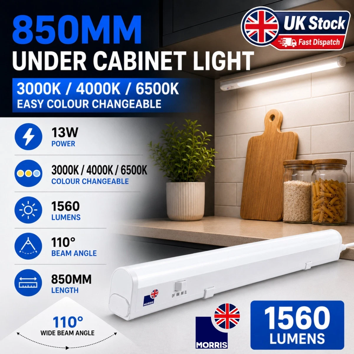 Luz LED debajo del gabinete T5 vinculable luz de cocina armario luz tira de 3 colores