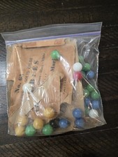 Vintage Solid Color Glass Marbles Set with Original Packaging Incomplete