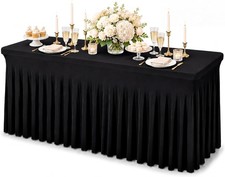 Black Spandex Tablecloth for Rectangle Table 6ft Table Skirt for Folding Table