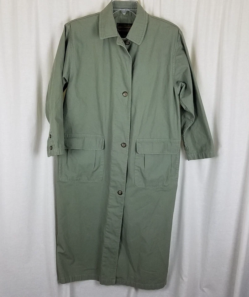 Maxi gabardina vintage Eddie Bauer de lona con bolsillos de carga para mujer PM