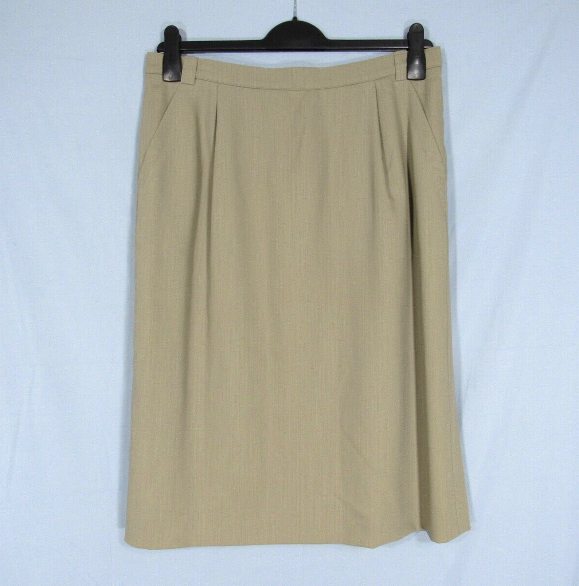 Vtg JAEGER Beige WOOL BLEND Pockets PLEATED Career STRAIGHT/PENCIL SKIRT Sz 14