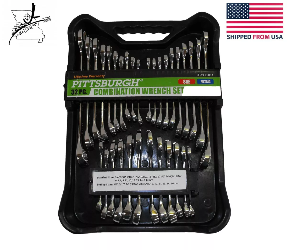 Pittsburgh 32 Piece Combination Box End Wrench Set SAE Metric Polished Lifetim