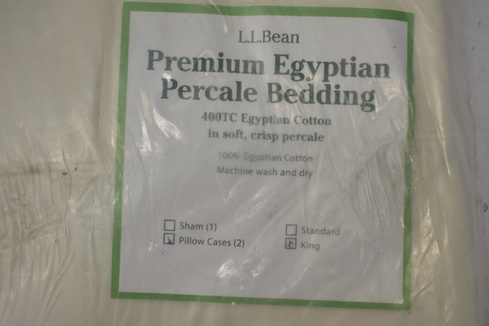LL Bean Premium Egyptian Percale Pillowcases Set 2 Pack Cream King Size
