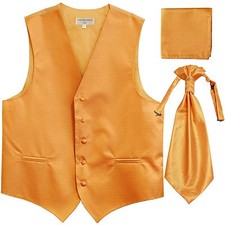 New Men's Horizontal Stripes Tuxedo Vest Waistcoat Ascot Set Gold formal prom