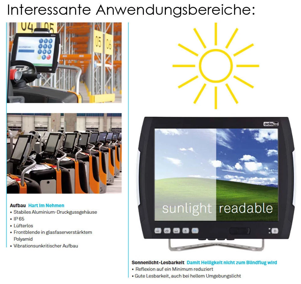 Panel-PC Computer Adstec VMT7012 Touchscreen Monitor IP65 RS-232 Windows 7 V644 - Image 3 of 4