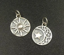 Unique Chic Sterling Silver Sun Moon Star Asymmetrical Small Charm Pendant Set