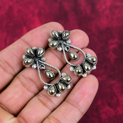 Golden Apache Pyrite Gemstone Handmade 925 Sterling Silver Earrings Jewelry