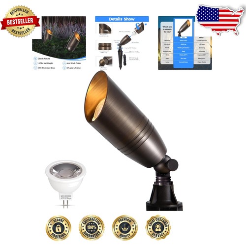 Solid Brass Outdoor Spotlight - 12V LED Uplighting for Rustic Gardens & Yards