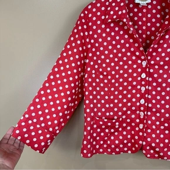 Talbots Coral Polkadot Linen Lightweight Shacket Blazer Jacket 12P Coastal - Image 3 of 4