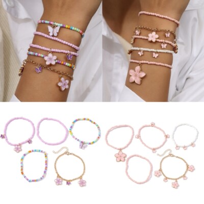 Set of 5 Colorful Bead Bracelet Elegant Handmade Bracelet Adjustable Bracelet