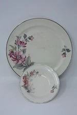 Taylor Smith Taylor China Dinner Plate and Fruit/Dessert Bowl Pink Floral