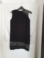 Mango Suit Black Shift Sleeveless Dress Faux Leather Silver Metal Rings Lind UKS