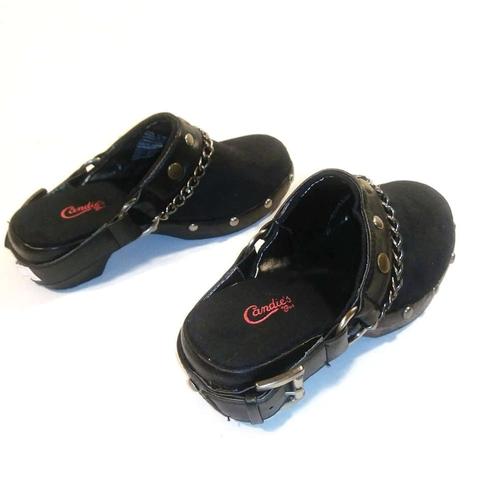 12 Size Girls Toddler shoes Candie's brand Slip On Loafer style Black with Chain - Image 3 of 4