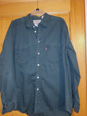 Vintage Levis Red Tab Shirt Men s Denim Jean Button Down Hunter Green Size Large